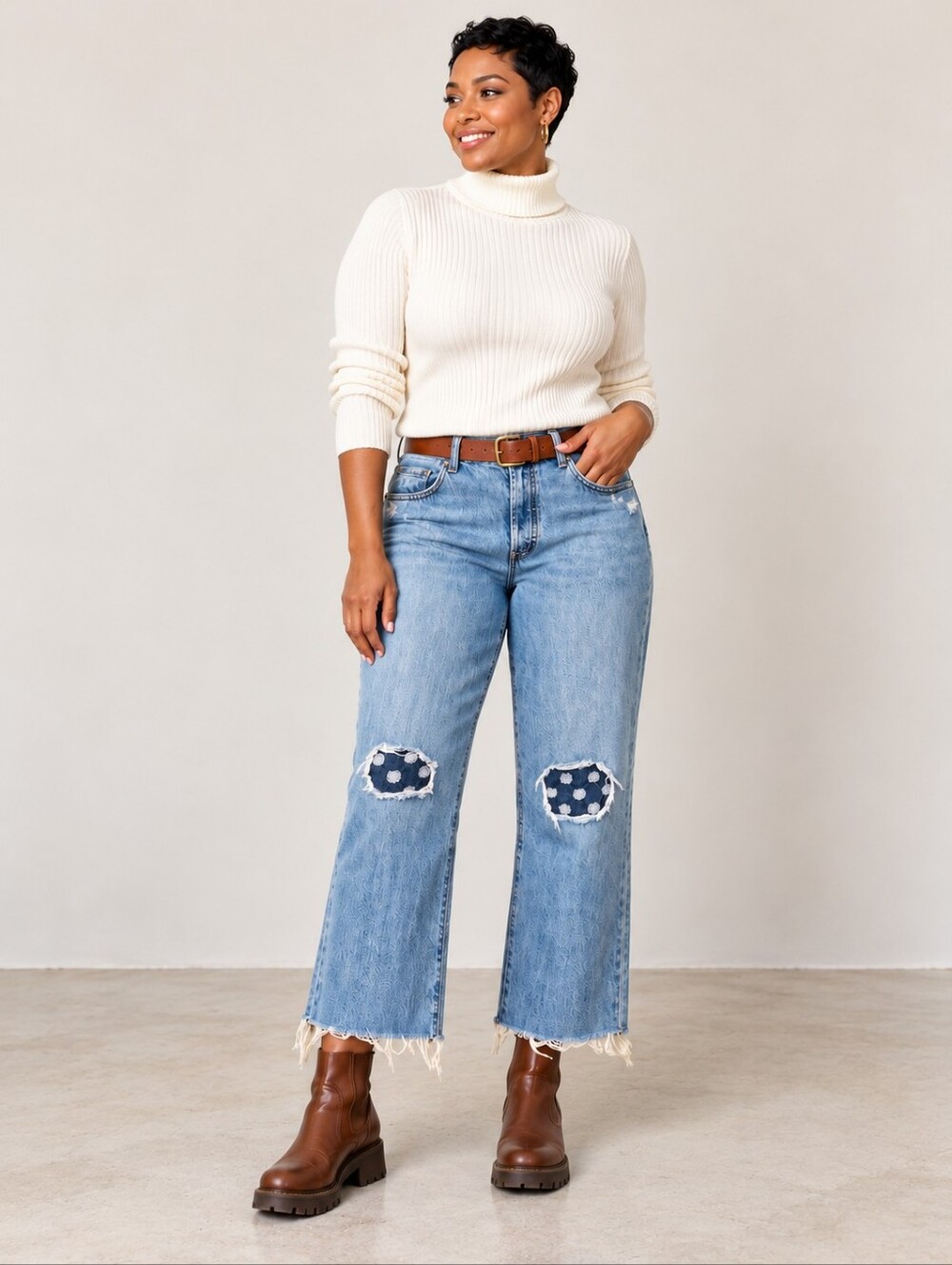 J. Brand Patchwork High Rise Crop Straight Jean Fray Hem Button Fly Womens 30